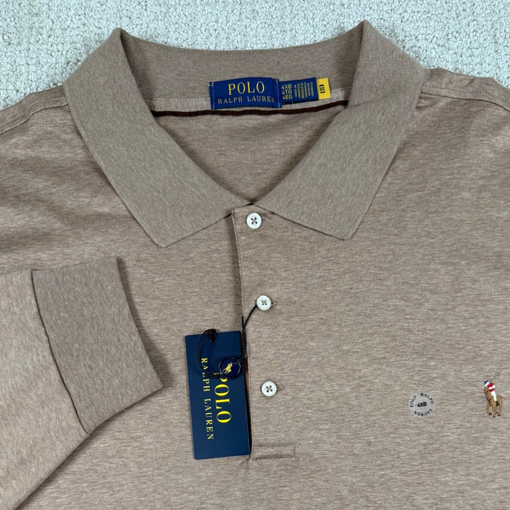 NEW Polo Ralph Lauren Mens 4XB Brown Long Sleeve Cotton Jersey Polo Shirt